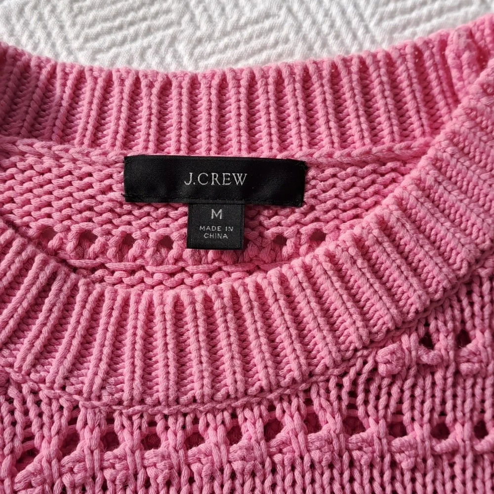 J.Crew Womens Pink Pointelle Style Crewneck Sweater Balloon Sleeves‎ S-M